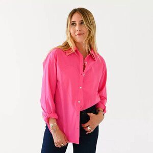 Kerri Rosenthal Mia Shirt Max Heart Tunic Top Buttondown Cotton Pink M 267125